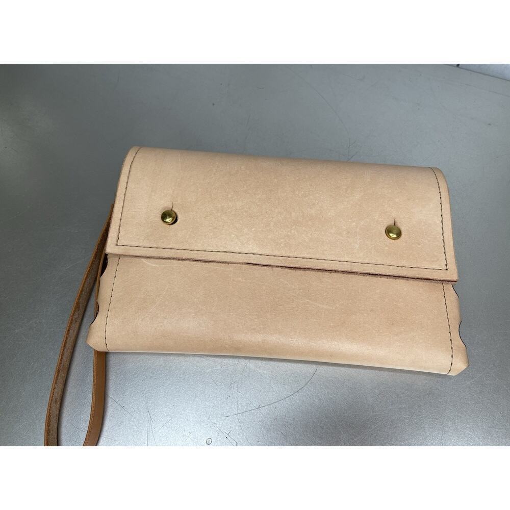 Industry Leather Co Woven Wristlet Raw Leather Brown Gold Wallet